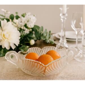 Vintage Mikasa Frosted Swan Crystal Handled Bowl Centerpiece 13.5" Glass Decor